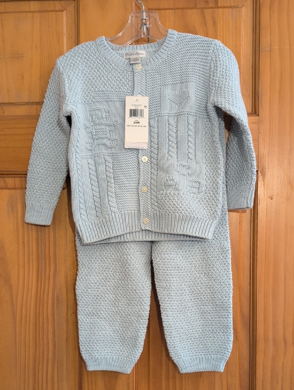 Ralph Lauren Baby Knit Cardigan and Pants in Pale Blue
